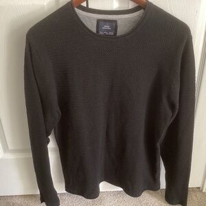 Mens MBX Premium Goods Black Waffle Knit Long Sleeve Pullover Sweater Size L